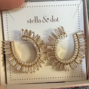 Stella & Dot Baguette Blitz Gold Toned Metals and Clear Crystal Earrings